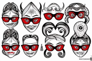 red and white yoni mask with glasses tattoo idea
