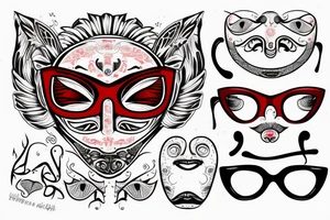 red and white yoni mask with glasses tattoo idea