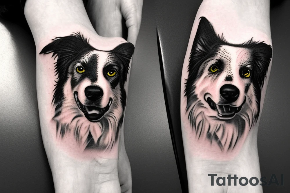 border collie's face with written below Per sempre al mio fianco tattoo idea