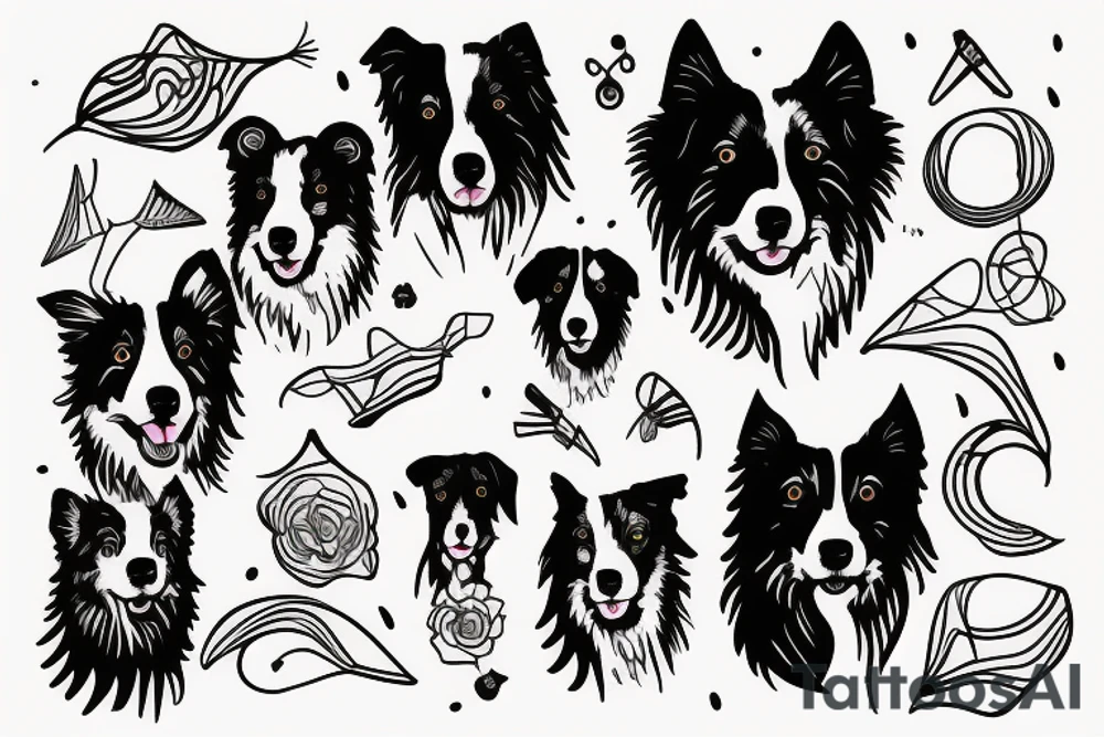 border collie's mentre gioca con un freesbe tattoo idea