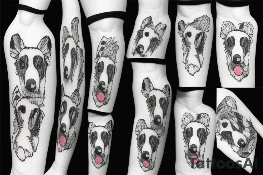 border collie's mentre gioca con un freesbe tattoo idea