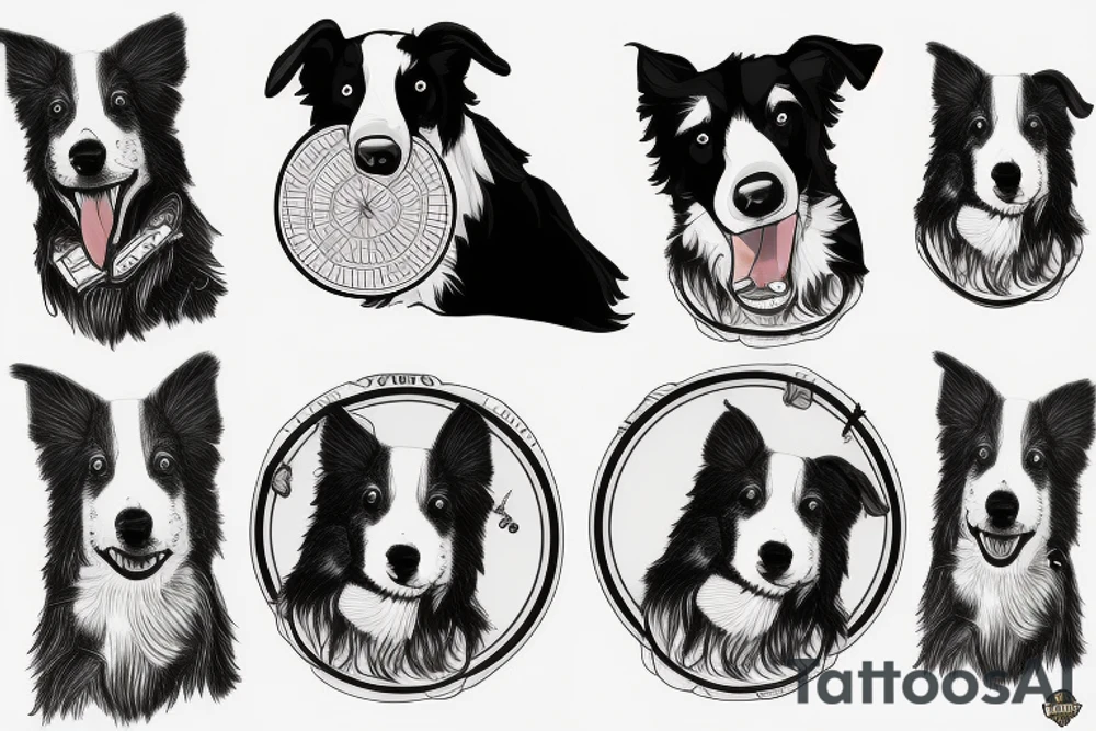 border collie mentre gioca con un frisbee tattoo idea