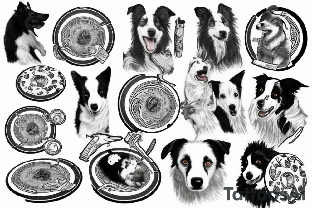 border collie mentre gioca con un frisbee tattoo idea