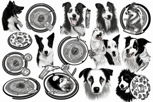 border collie mentre gioca con un frisbee tattoo idea