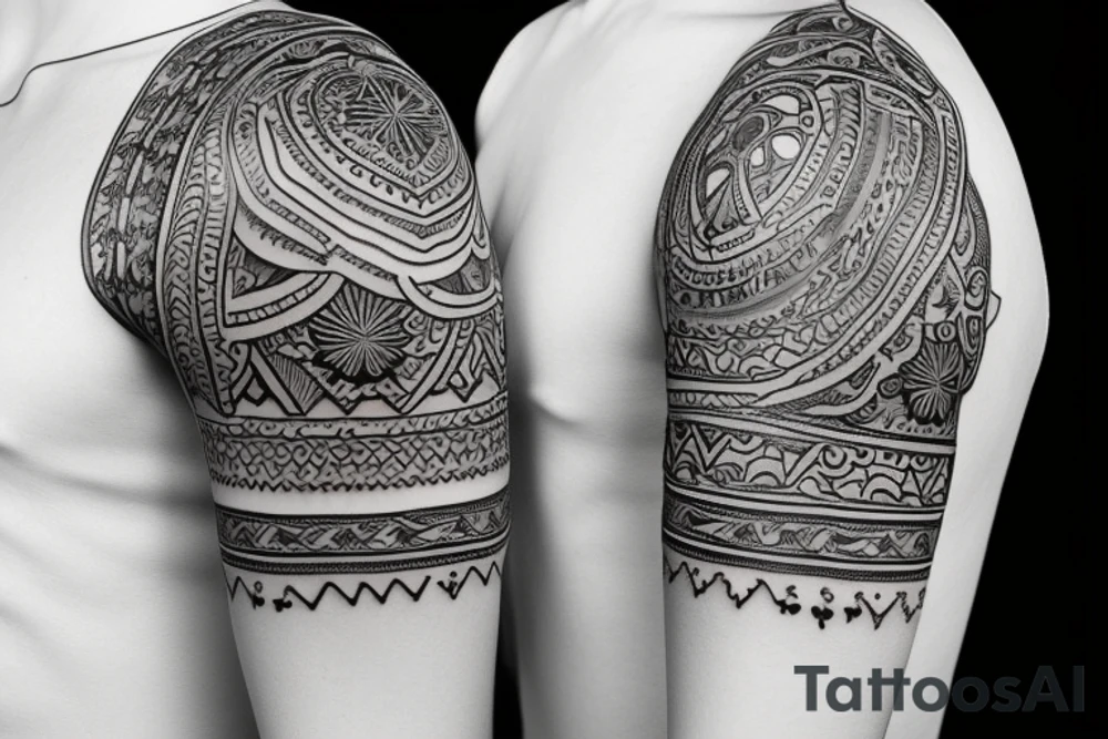 Slavic ornament on arm and shoulders tattoo idea