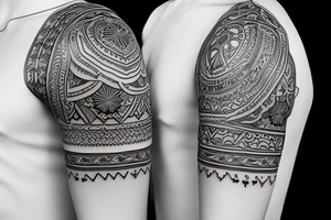 Slavic ornament on arm and shoulders tattoo idea