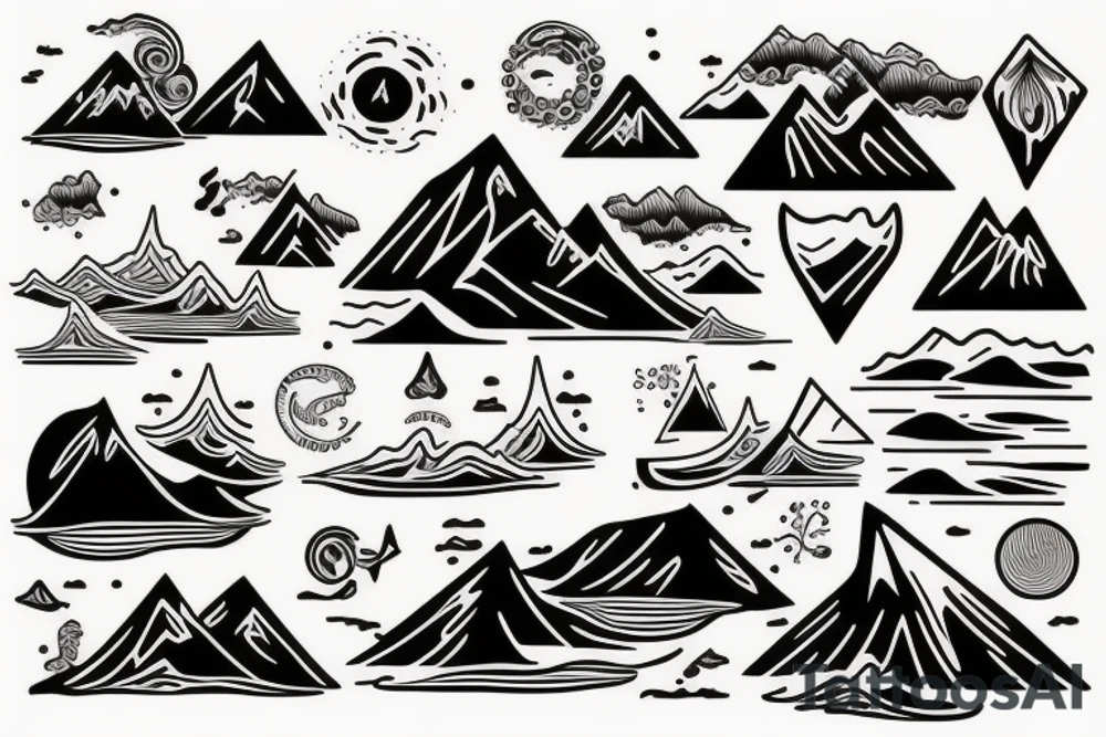 Mountains and sea waves tattoo idea