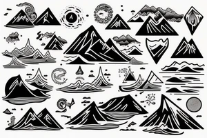 Mountains and sea waves tattoo idea