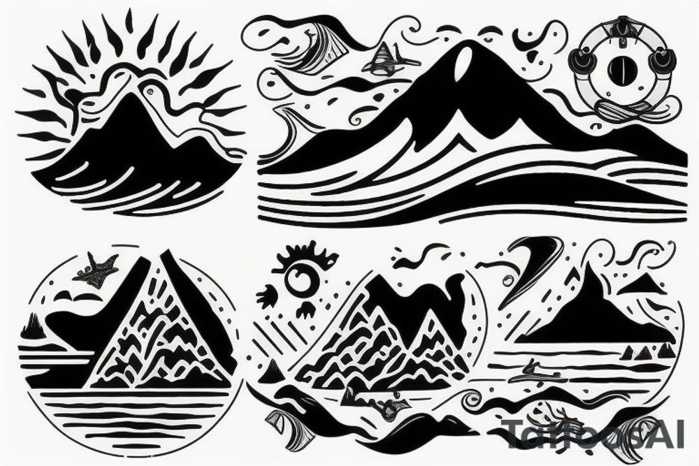 Mountains and sea waves tattoo idea