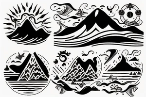 Mountains and sea waves tattoo idea