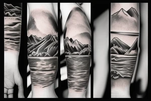 Mountains and sea waves tattoo idea