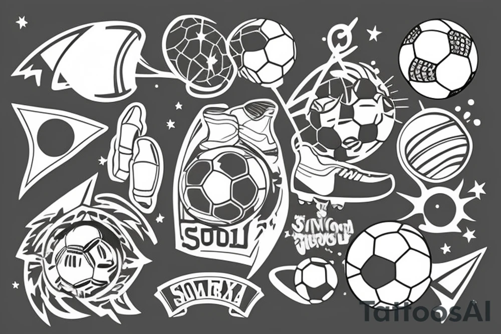 soccer, astronomy, stockholm style tattoo idea