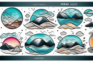 Ocean, mountains, sky, sunrise tattoo idea