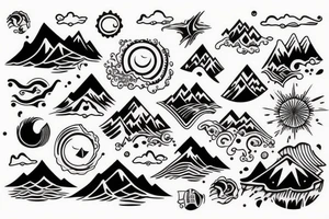 Ocean, mountains, sky, sunrise tattoo idea