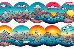 Ocean, mountains, sky, sunrise tattoo idea