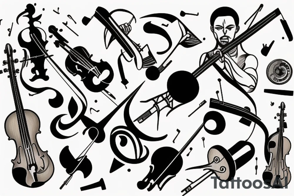 saturn, violin, karate tattoo idea