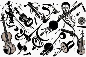 saturn, violin, karate tattoo idea