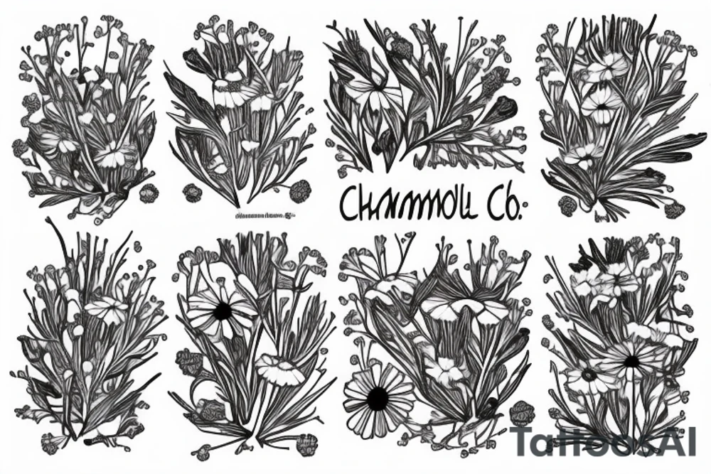Chamomile with leaves in the form of train cars tattoo idea
