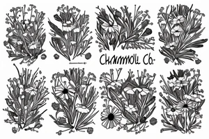 Chamomile with leaves in the form of train cars tattoo idea