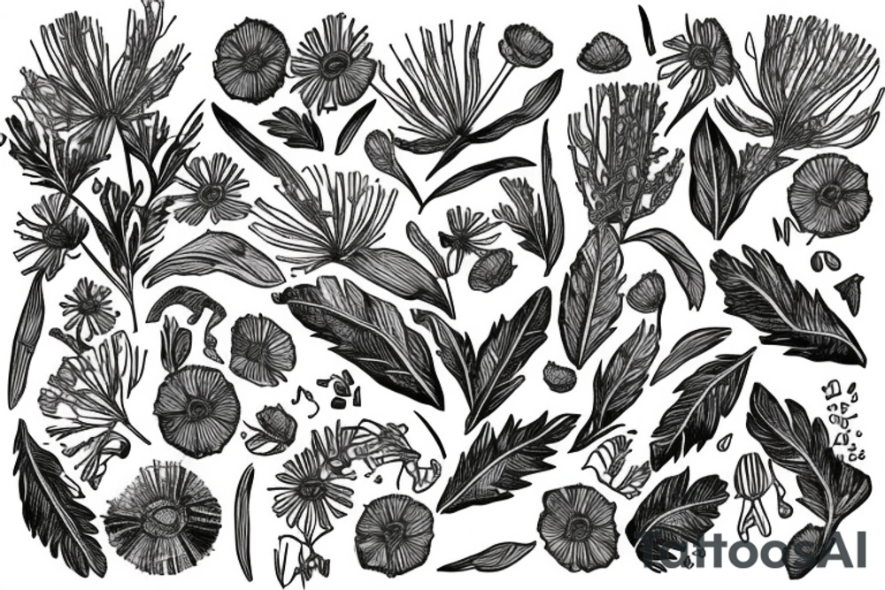 Chamomile with leaves in the form of train cars tattoo idea