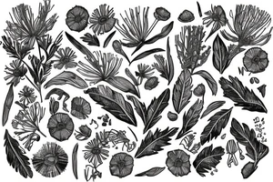 Chamomile with leaves in the form of train cars tattoo idea