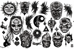 The pagan sun, whose one half is burned like in the Terminator movie and an iron body is visible tattoo idea