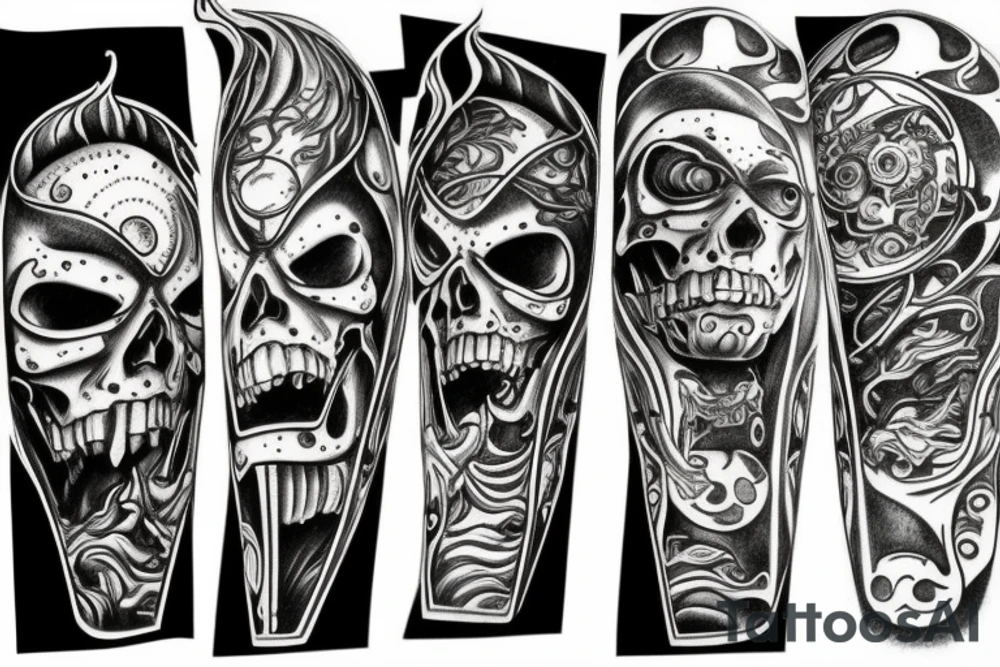 The pagan sun, whose one half is burned like in the Terminator movie and an iron body is visible tattoo idea