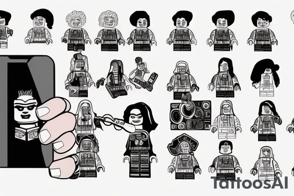 The hacker who's typing on a phone and there's a Lego Kali next to him. tattoo idea