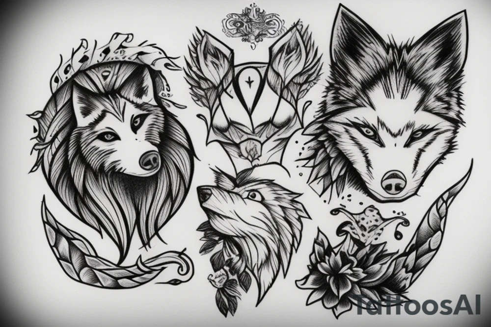 white wolf woman tattoo idea