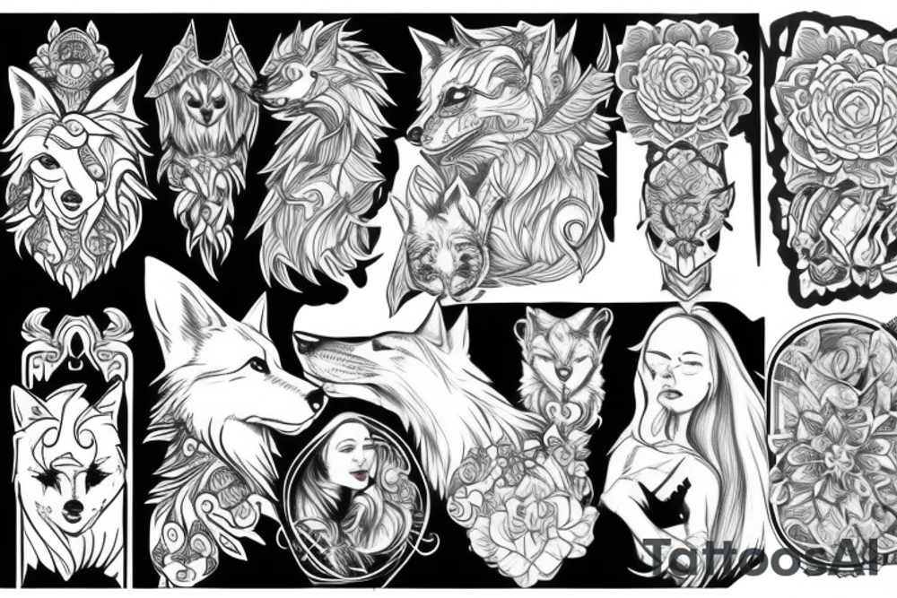 white wolf woman tattoo idea
