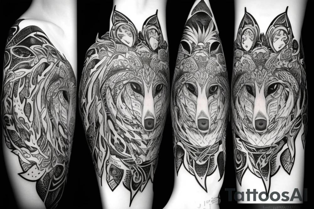 white wolf woman tattoo idea