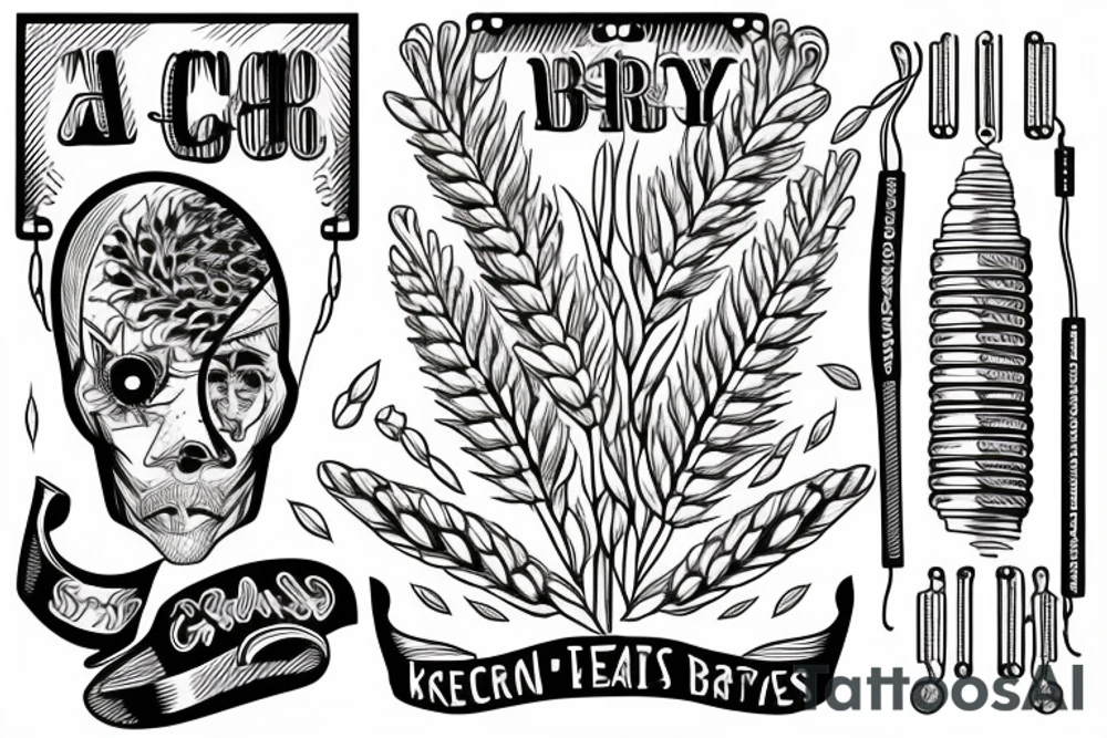 Two crossed grain ears: one of barley and the second one with resistors instead of kernels tattoo idea