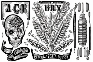 Two crossed grain ears: one of barley and the second one with resistors instead of kernels tattoo idea