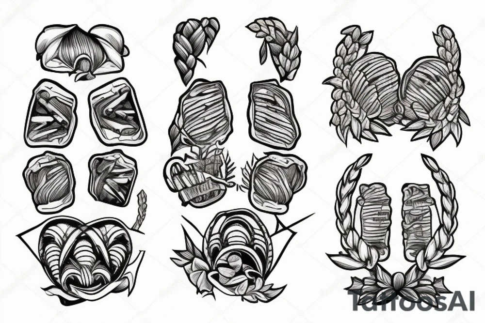 Two crossed grain ears: one of barley and the second one with resistors instead of kernels tattoo idea