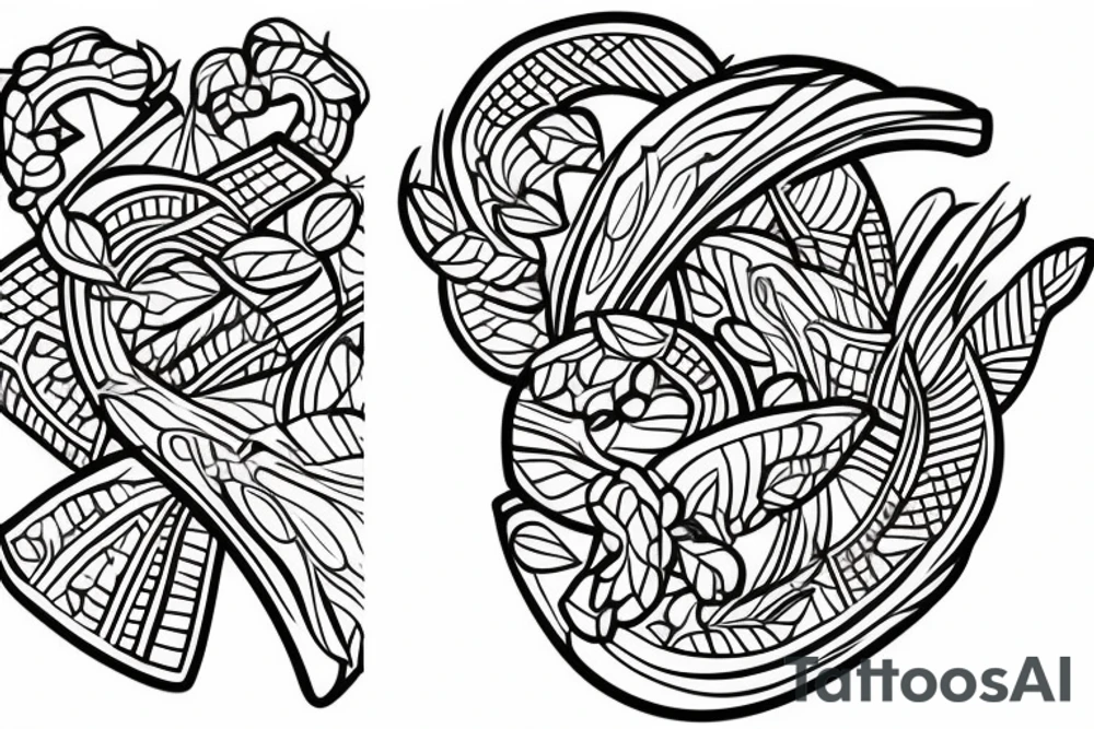 Two crossed grain ears: one of barley and the second one with resistors instead of kernels tattoo idea