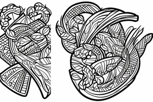 Two crossed grain ears: one of barley and the second one with resistors instead of kernels tattoo idea