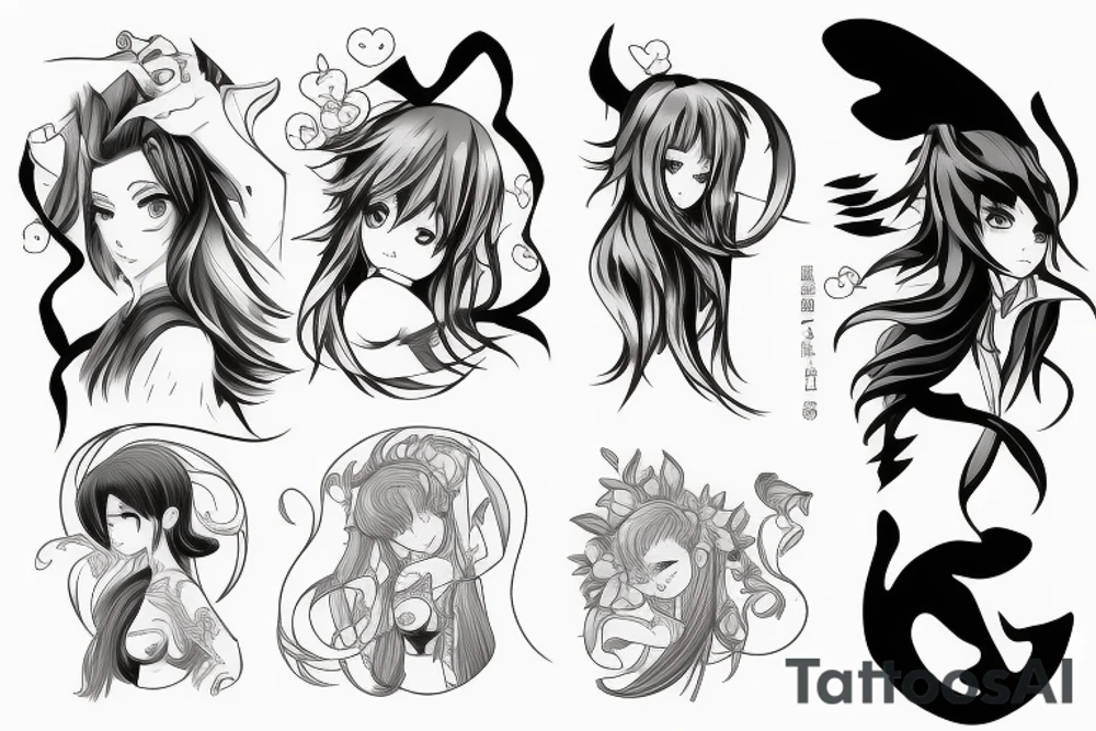 Smooth lines turning into anime tattoo idea