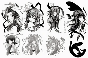 Smooth lines turning into anime tattoo idea