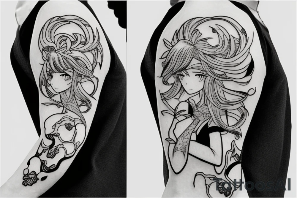 Smooth lines turning into anime tattoo idea