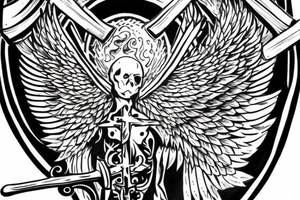 Cross with one angel wing coming out of it with the addition of an axe tattoo idea