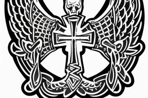 Cross with one angel wing coming out of it with the addition of an axe tattoo idea