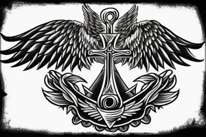 Cross with one angel wing coming out of it with the addition of an axe tattoo idea