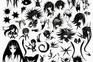 Detailed demo version of anime in dark style tattoo idea