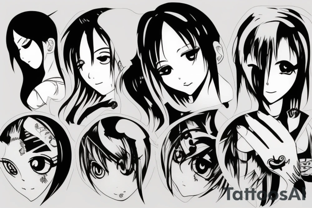 Detailed demo version of anime in dark style tattoo idea
