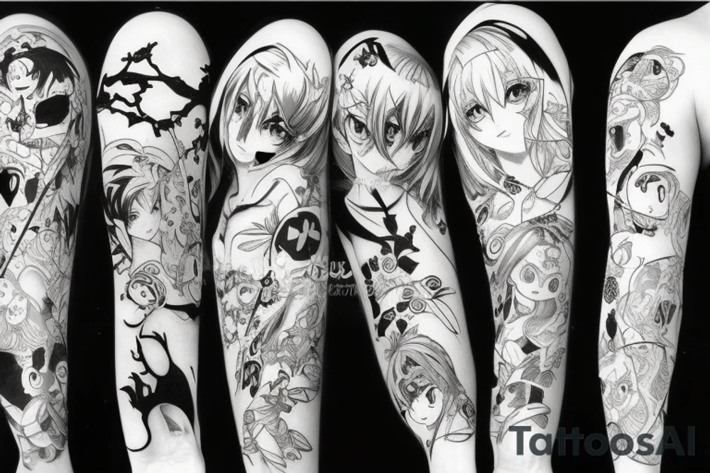 Detailed demo version of anime in dark style tattoo idea