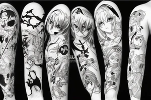 Detailed demo version of anime in dark style tattoo idea