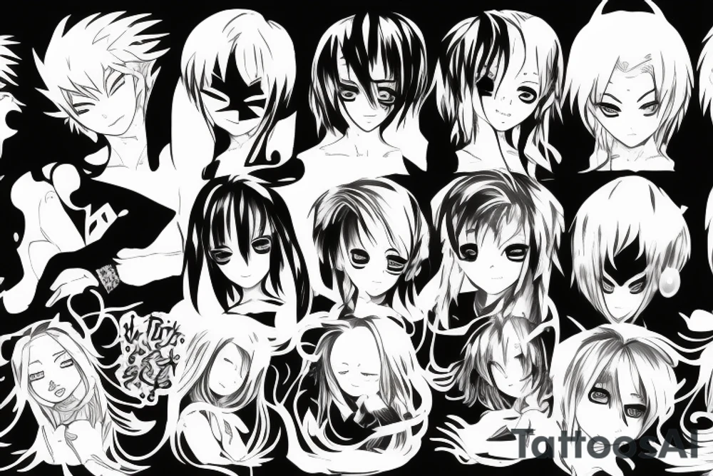 Detailed demo version of anime in dark style tattoo idea