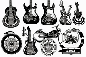 guitar, mutt motorbike and sunset tattoo idea