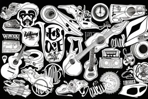 accoustic guitar, mutt motorbike and sunset tattoo idea
