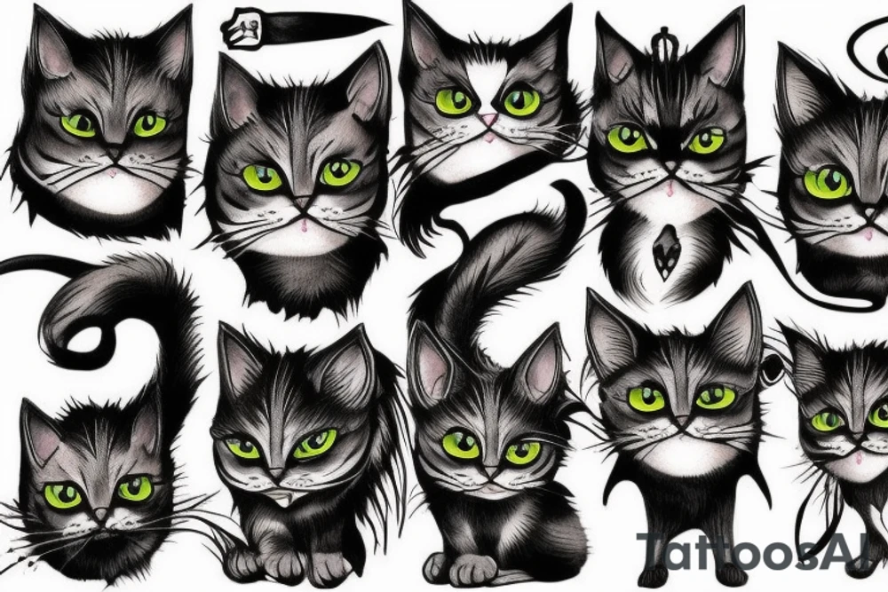 Angry cat in Gothic style tattoo idea